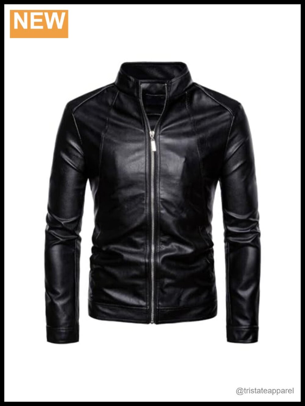 Mens Genuine Leather Moto Jacket Motorcycle Stand Collar Long Sleeve Faux